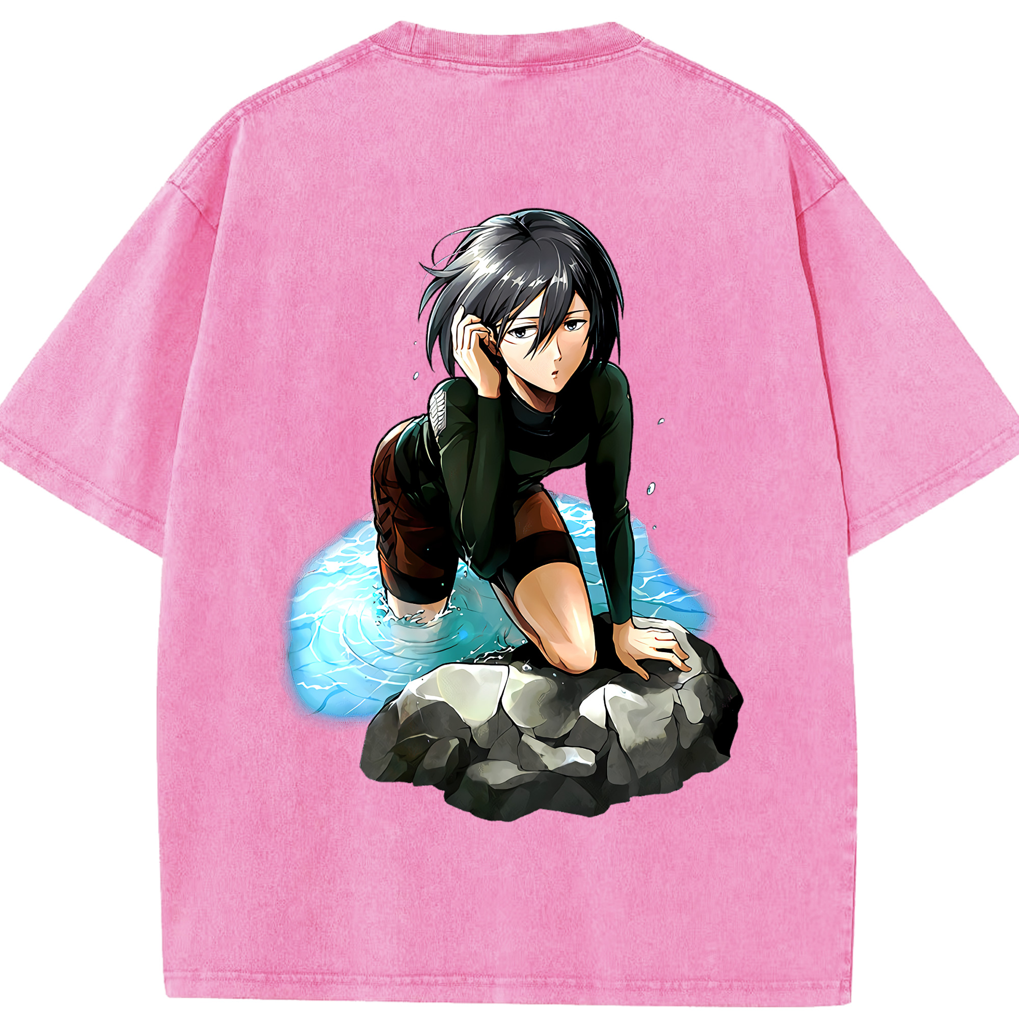 （画像用） 進撃の巨人 ミカサ·アッカーマン Attack on Titan Mikasa Ackerman 綿100% ヴィンテージ風 半袖Tシャツ（背面プリント）